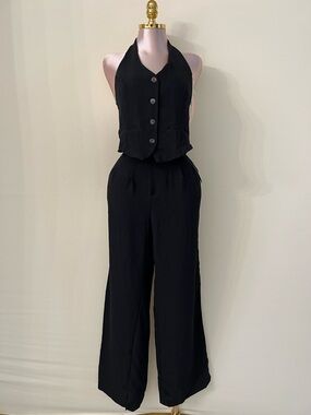 Black Halter Vest Jumpsuit